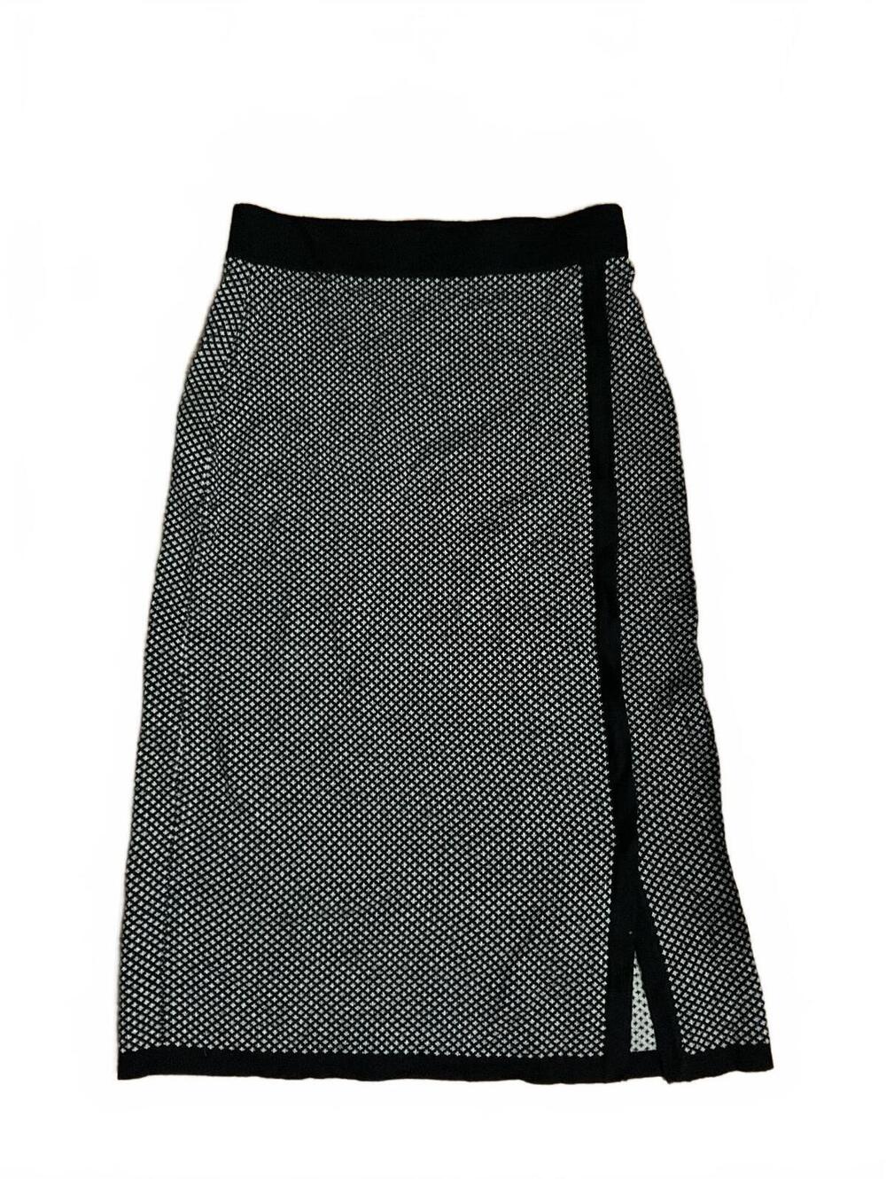 Coldwater Creek Black and White Wool Houndstooth Midi Skirt Size M